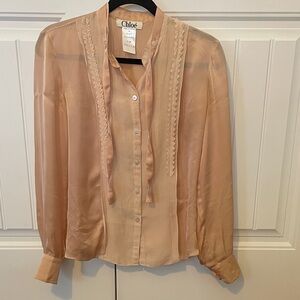 Authentic vintage Chloe Women's Blush pink 100%Silk tie Blouse